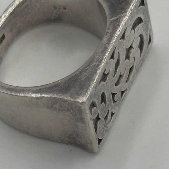 Signed Lois Hill Sterling Silver Heavy Filigree Square Ring 17.8 grams - Picture 3 of 9